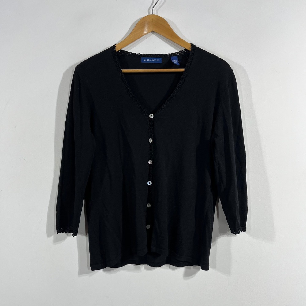 VTG 90s Parisian Capsule Dark Academia Womens Crochet Trim Cardigan Sweater Med